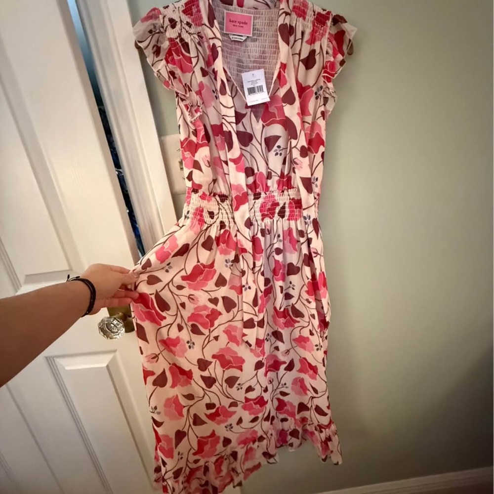 kate spade Pink Floral Midi Dress with Ruffle Hem